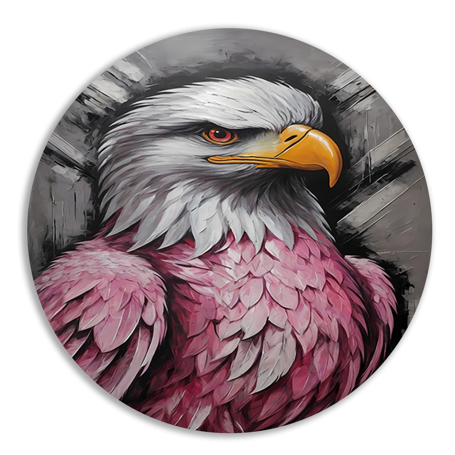 Abstracte Roze en Zilveren Adelaar Schilderij aluminium muurcirkel