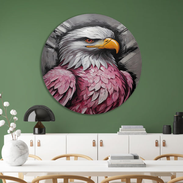 Abstracte Roze en Zilveren Adelaar Schilderij aluminium muurcirkel