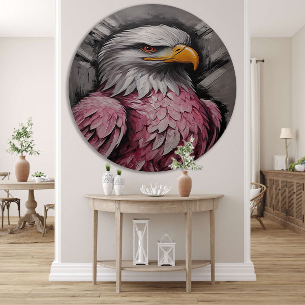 Abstracte Roze en Zilveren Adelaar Schilderij aluminium muurcirkel