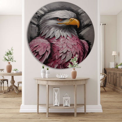 Abstracte Roze en Zilveren Adelaar Schilderij aluminium muurcirkel