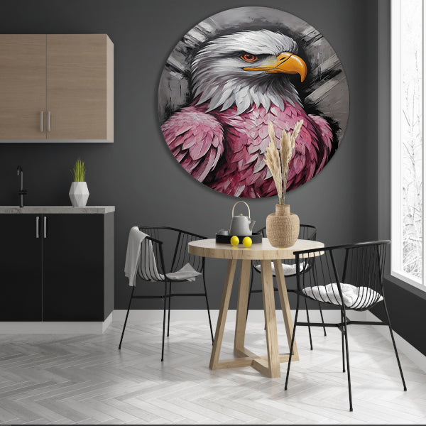 Abstracte Roze en Zilveren Adelaar Schilderij aluminium muurcirkel