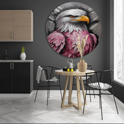 Abstracte Roze en Zilveren Adelaar Schilderij aluminium muurcirkel