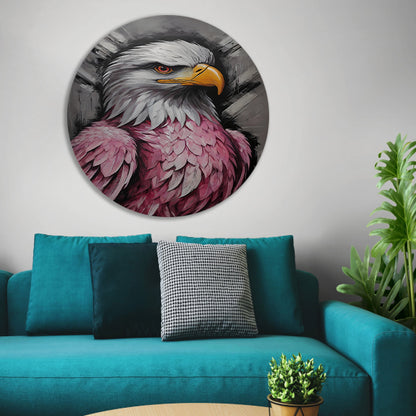 Abstracte Roze en Zilveren Adelaar Schilderij aluminium muurcirkel