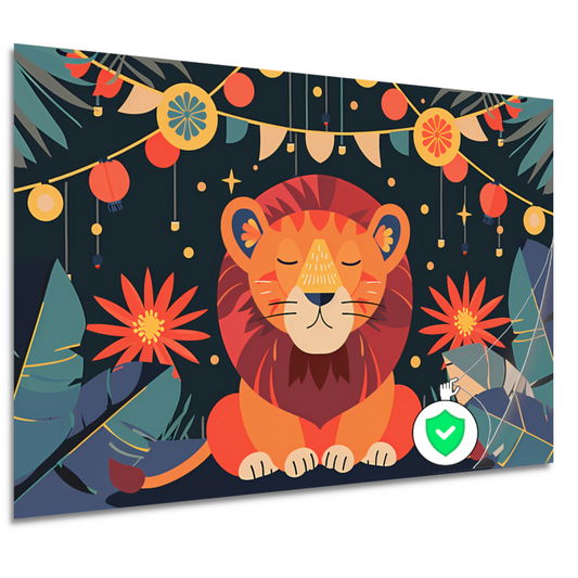 Sterrennacht met leeuw en feestlampen poster