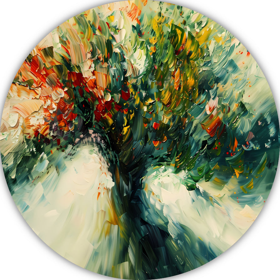 Expressief Abstract Boomlandschap in Levendige Kleuren aluminium muurcirkel