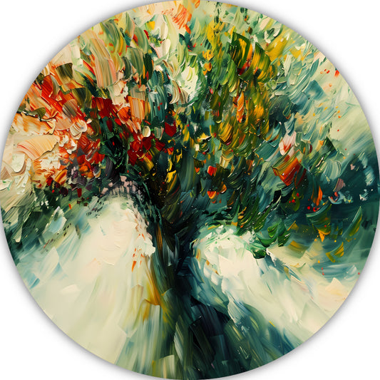 Expressief Abstract Boomlandschap in Levendige Kleuren aluminium muurcirkel