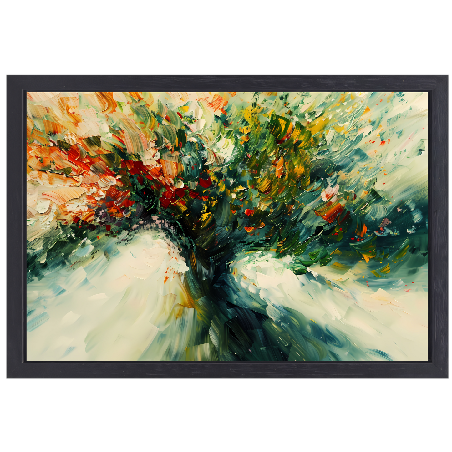 Expressief Abstract Boomlandschap in Levendige Kleuren canvas met baklijst