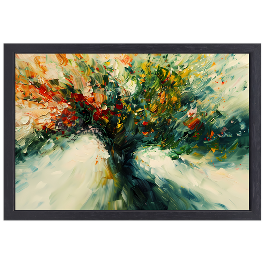 Expressief Abstract Boomlandschap in Levendige Kleuren canvas met baklijst
