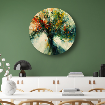Expressief Abstract Boomlandschap in Levendige Kleuren aluminium muurcirkel