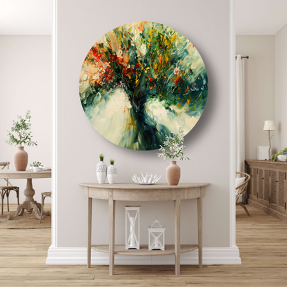 Expressief Abstract Boomlandschap in Levendige Kleuren aluminium muurcirkel