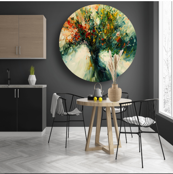 Expressief Abstract Boomlandschap in Levendige Kleuren aluminium muurcirkel