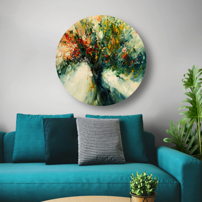 Expressief Abstract Boomlandschap in Levendige Kleuren aluminium muurcirkel
