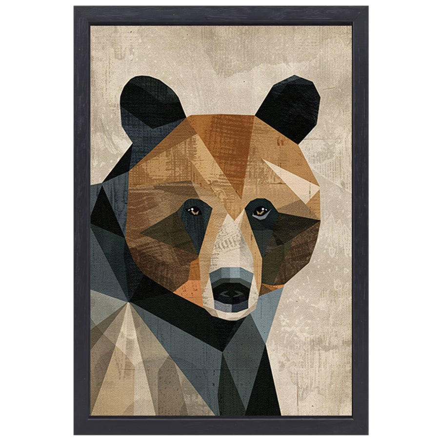Geometrische abstracte berenkop in aardetinten canvas met baklijst