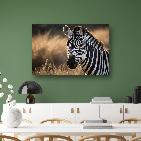Zebra bij zonsondergang in het wild canvas