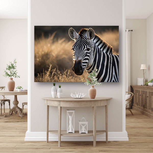 Zebra bij zonsondergang in het wild canvas