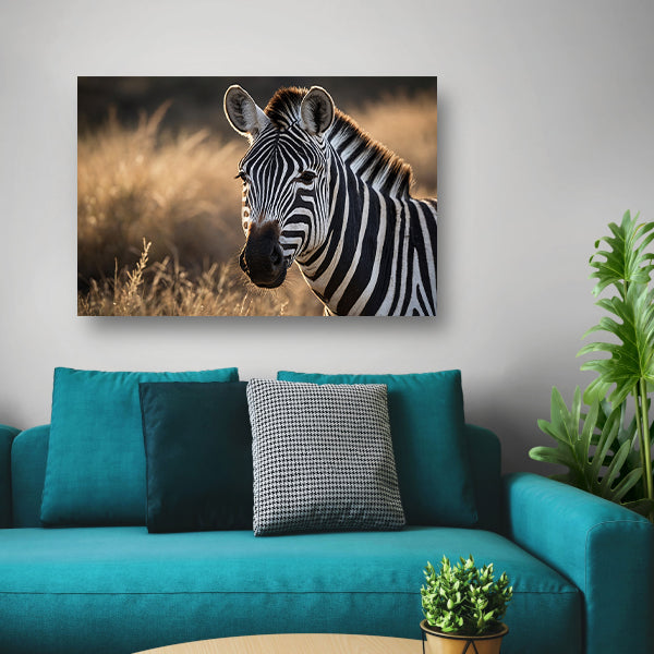Zebra bij zonsondergang in het wild canvas