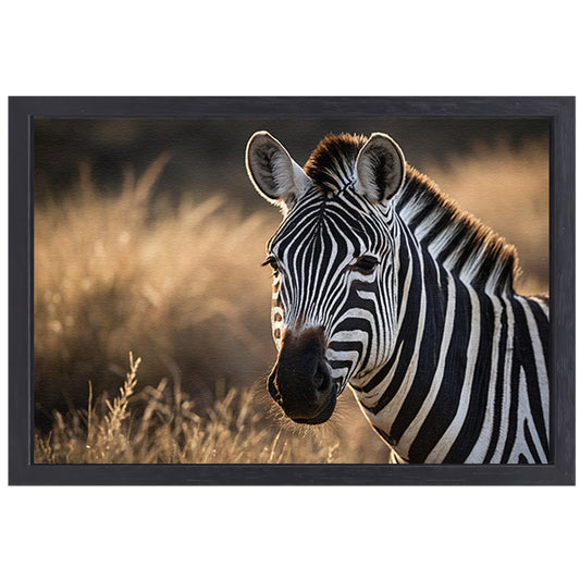 Zebra bij zonsondergang in het wild canvas met baklijst