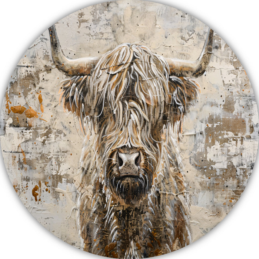 Monochrome Schotse Hooglander met Verf aluminium muurcirkel