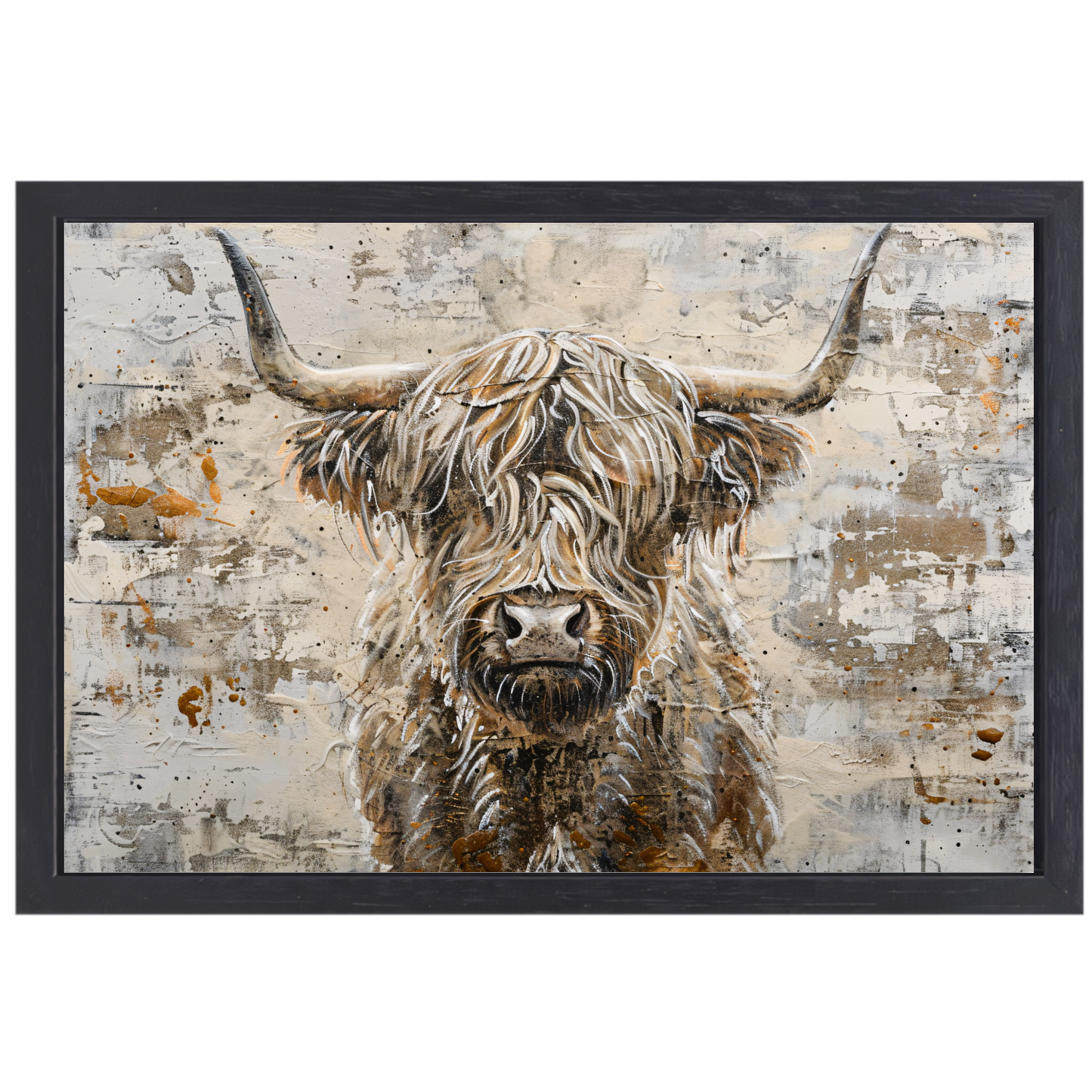 Monochrome Schotse Hooglander met Verf canvas met baklijst