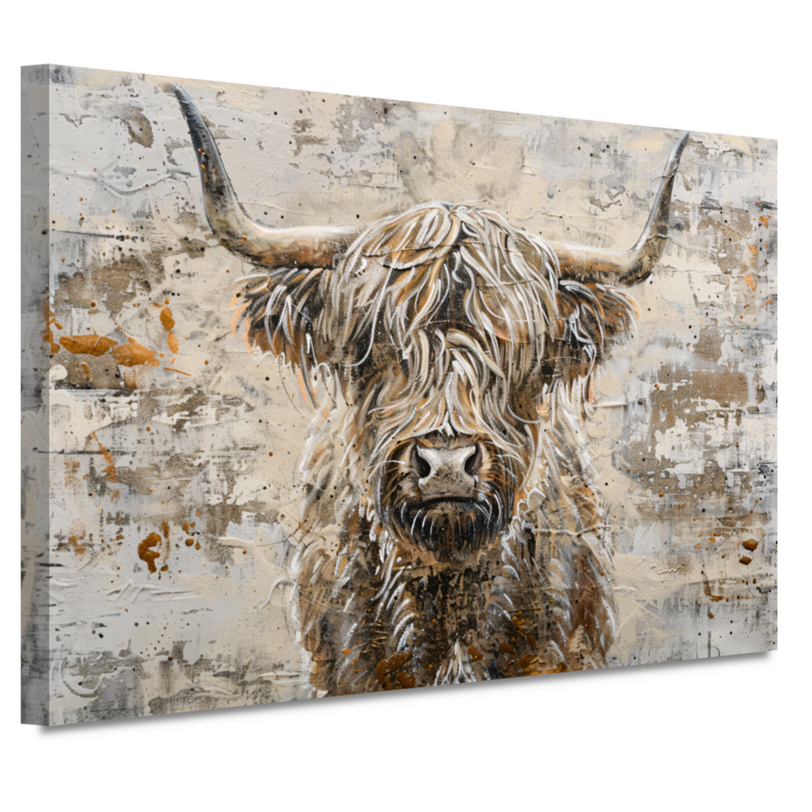 Monochrome Schotse Hooglander met Verf canvas