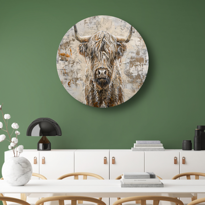 Monochrome Schotse Hooglander met Verf aluminium muurcirkel