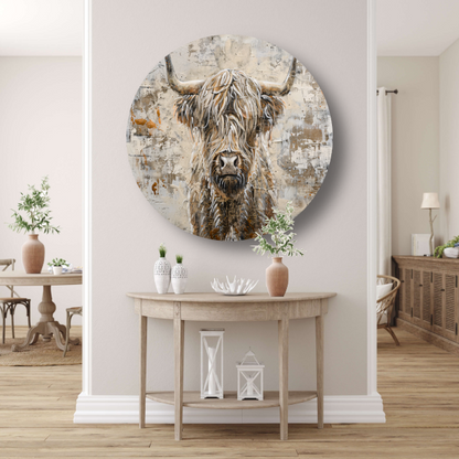 Monochrome Schotse Hooglander met Verf forex muurcirkel