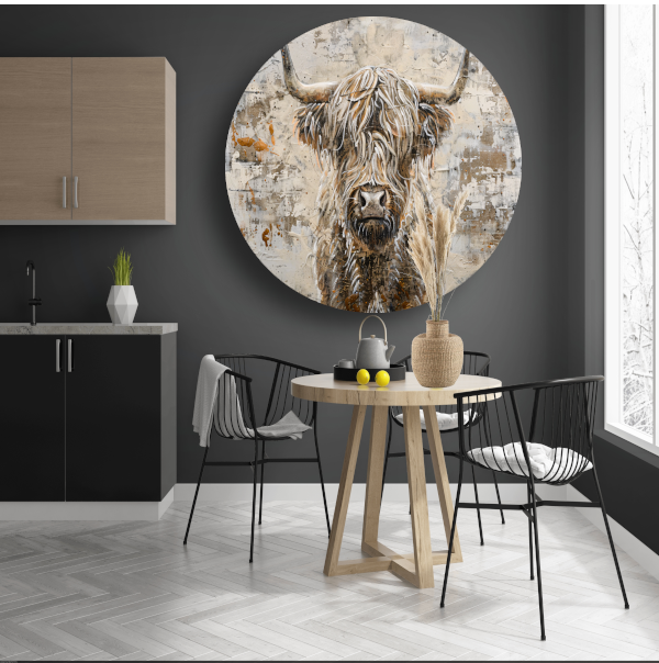 Monochrome Schotse Hooglander met Verf forex muurcirkel