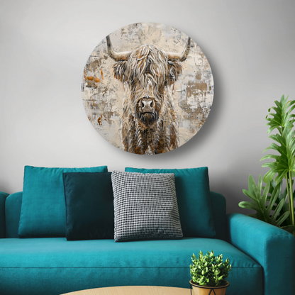 Monochrome Schotse Hooglander met Verf aluminium muurcirkel
