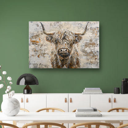 Monochrome Schotse Hooglander met Verf canvas met baklijst