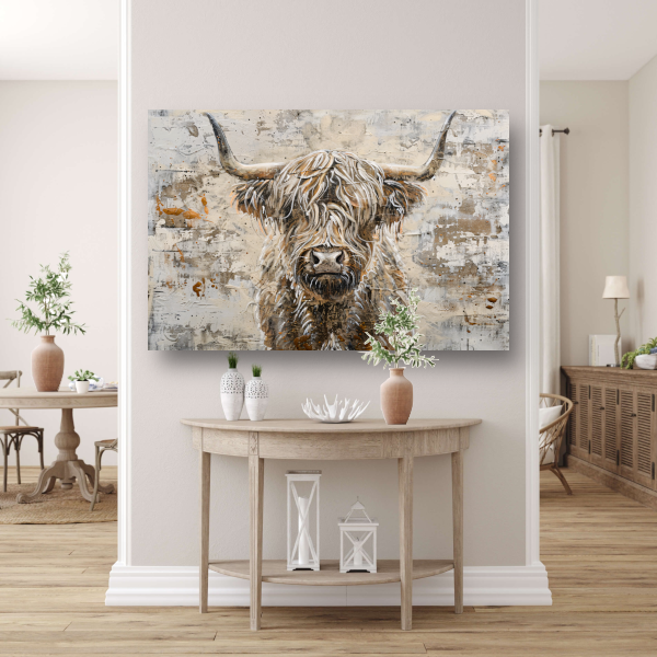 Monochrome Schotse Hooglander met Verf canvas met baklijst