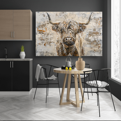 Monochrome Schotse Hooglander met Verf canvas met baklijst