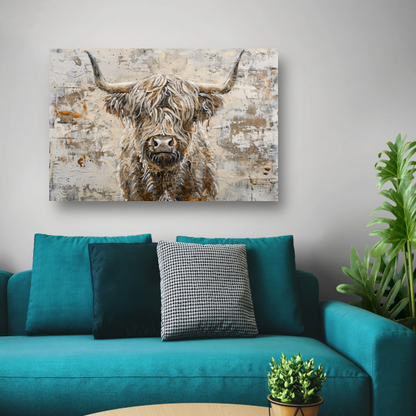 Monochrome Schotse Hooglander met Verf canvas met baklijst