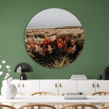 Kleurrijke bloemen aan zee aluminium muurcirkel