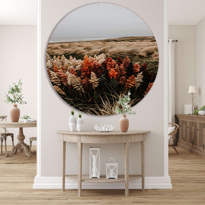 Kleurrijke bloemen aan zee aluminium muurcirkel