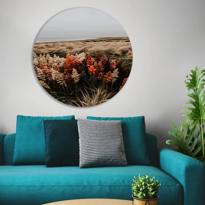 Kleurrijke bloemen aan zee aluminium muurcirkel