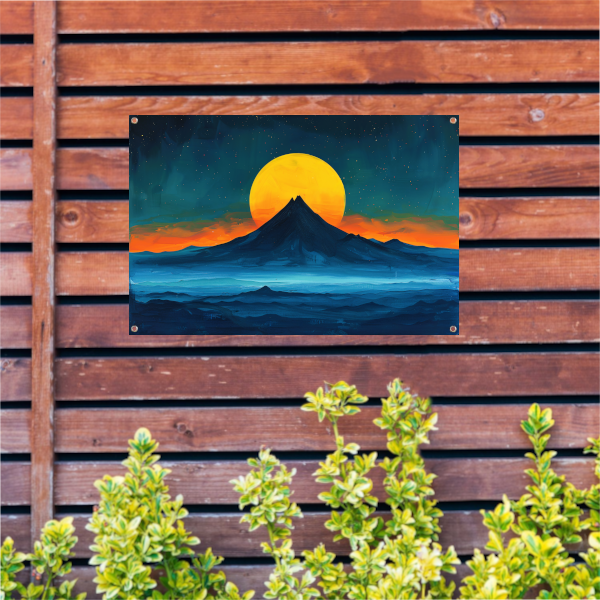 Abstract berglandschap met zonsondergang kleuren tuinposter