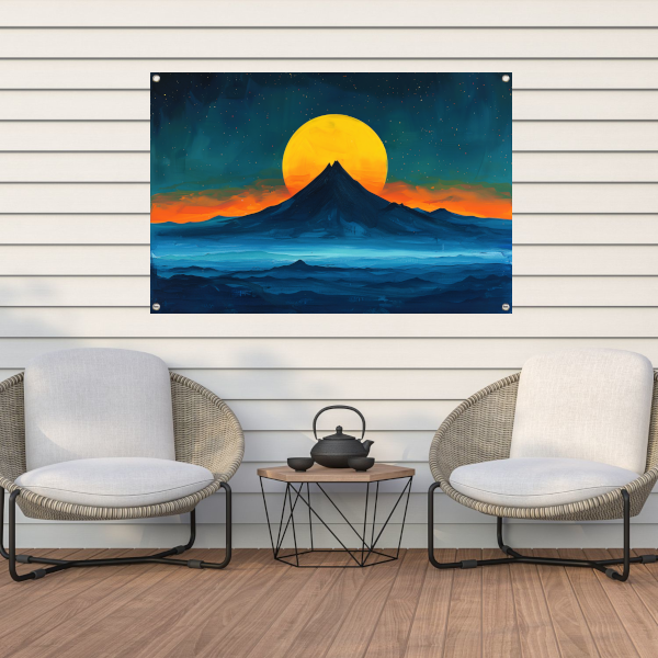 Abstract berglandschap met zonsondergang kleuren tuinposter