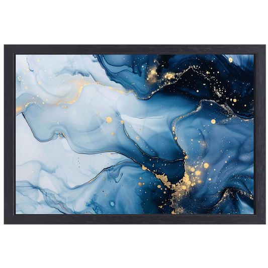 Luxe Blauw en Gouden Marmer Abstractie canvas met baklijst