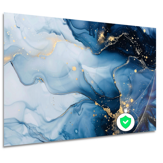Luxe Blauw en Gouden Marmer Abstractie poster