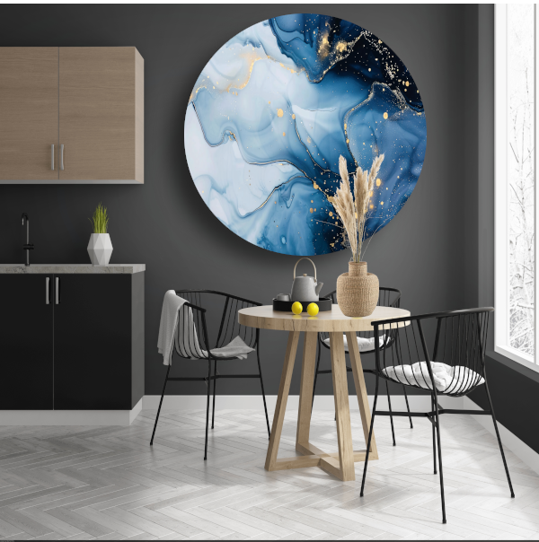 Luxe Blauw en Gouden Marmer Abstractie forex muurcirkel