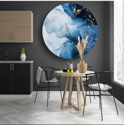 Luxe Blauw en Gouden Marmer Abstractie forex muurcirkel