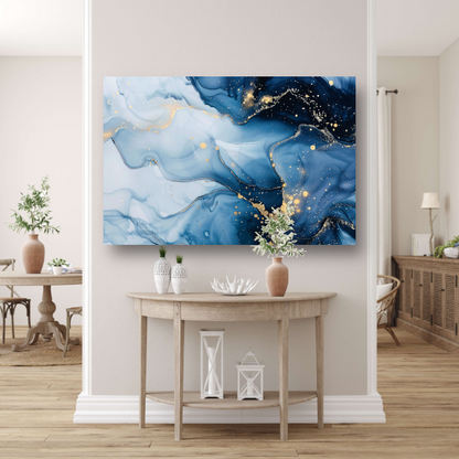 Luxe Blauw en Gouden Marmer Abstractie canvas