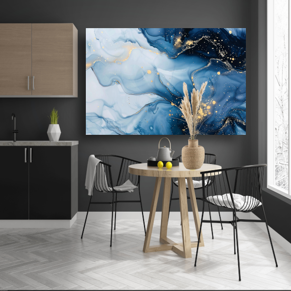 Luxe Blauw en Gouden Marmer Abstractie canvas