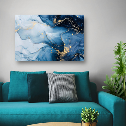 Luxe Blauw en Gouden Marmer Abstractie canvas