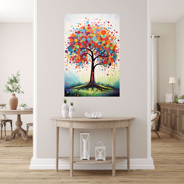 Kleurrijke Boom van Vrolijkheid canvas met baklijst