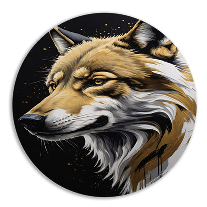 Gouden Blik - Portret van een Wolf aluminium muurcirkel