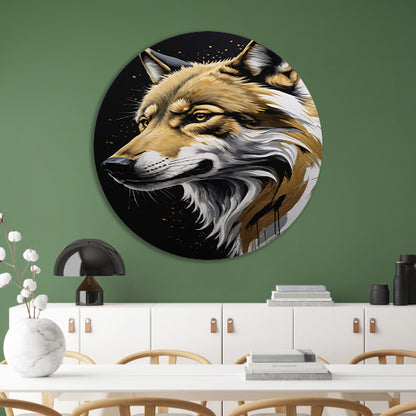 Gouden Blik - Portret van een Wolf aluminium muurcirkel