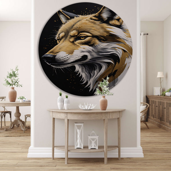 Gouden Blik - Portret van een Wolf aluminium muurcirkel