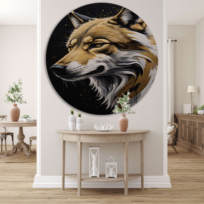 Gouden Blik - Portret van een Wolf aluminium muurcirkel