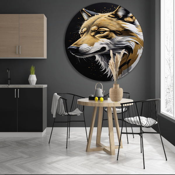 Gouden Blik - Portret van een Wolf aluminium muurcirkel